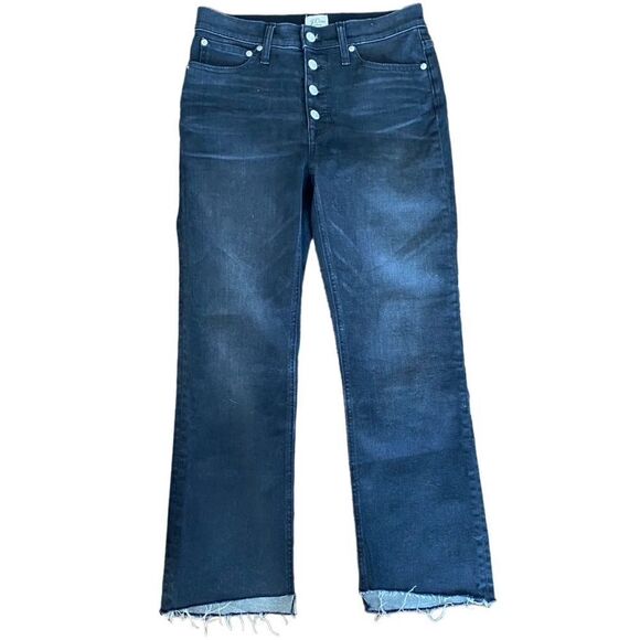 J. Crew 9" Billie Demi Boot Crop Jeans in Black Gray Button Fly Raw Hem Sz 27 - Picture 2 of 8